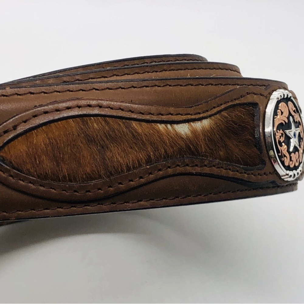 Ranger Belt Company Genuine Leather, Cowhide Hair Belt Star  Concho WB3220 Sz 44 - Picture 6 of 8